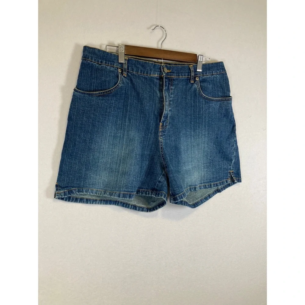 Bill Blass Denim Shorts Womens 16 Blue Stretch High Rise Classic Casual Slit Hem
